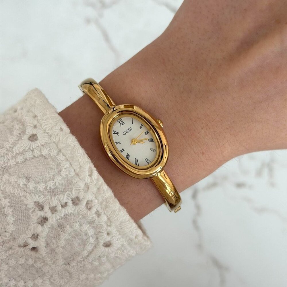 Sku0513 Retro Gold White dial Women Minimalist Watch Bracelet Stainless steel